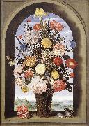 BOSSCHAERT, Ambrosius the Elder Bouquet in an Arched Window  yuyt oil painting artist